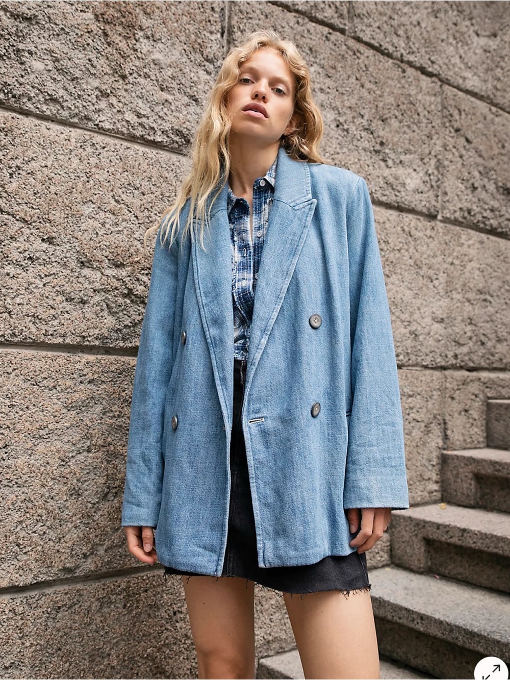 Free People Adriana Denim Double-Breasted Blazer - Picture 5 of 14